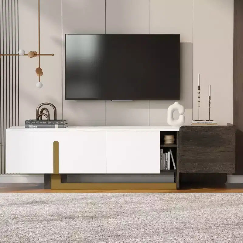 Bestier 66.7 Inch Light Luxury TV Stand for TVs up to 70 Inches, Modern TV Cabinet with Metal Legs, 1 Drawer, 2 Cabinets for Living room