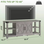 CuisinSmart Mobile TV da fattoria in legno per TV fino a 65'', tavolo consolle multimediale per TV con ripiani regolabili e 2 armadietti, per soggiorno e camera da letto
