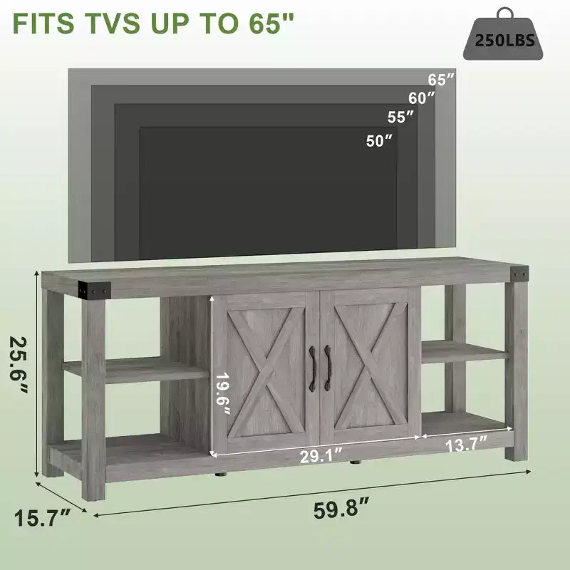 CuisinSmart Mobile TV da fattoria in legno per TV fino a 65'', tavolo consolle multimediale per TV con ripiani regolabili e 2 armadietti, per soggiorno e camera da letto