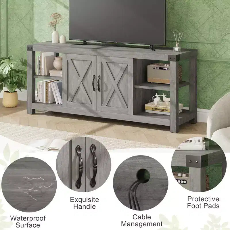 CuisinSmart Mobile TV da fattoria in legno per TV fino a 65'', tavolo consolle multimediale per TV con ripiani regolabili e 2 armadietti, per soggiorno e camera da letto