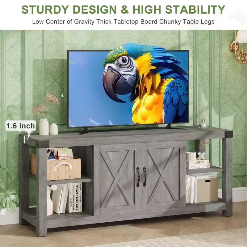 CuisinSmart Mobile TV da fattoria in legno per TV fino a 65'', tavolo consolle multimediale per TV con ripiani regolabili e 2 armadietti, per soggiorno e camera da letto