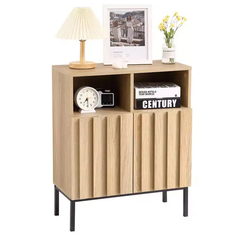 COZONY Credenza a Buffet Industriale 72,9 cm H, Madia Moderna con Anta a Pannello Scanalato e Gambe in Metallo per Soggiorno Sala da Pranzo