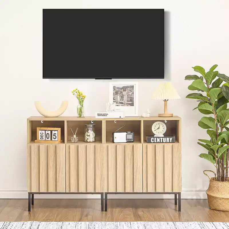 COZONY Credenza a Buffet Industriale 72,9 cm H, Madia Moderna con Anta a Pannello Scanalato e Gambe in Metallo per Soggiorno Sala da Pranzo