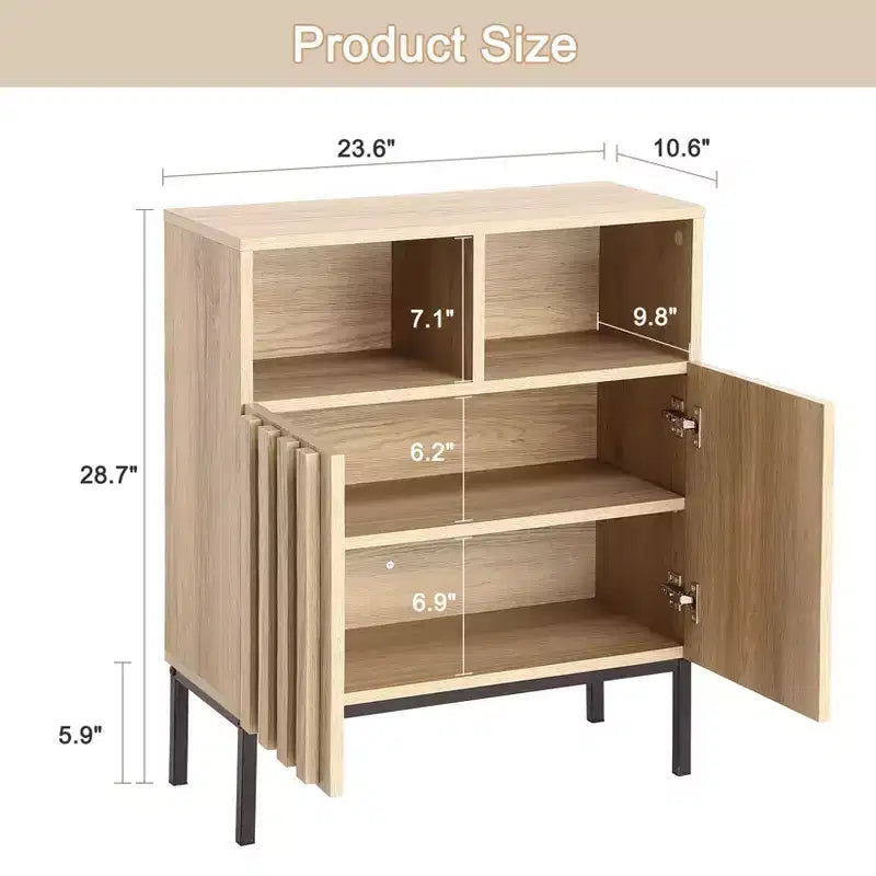 COZONY Credenza a Buffet Industriale 72,9 cm H, Madia Moderna con Anta a Pannello Scanalato e Gambe in Metallo per Soggiorno Sala da Pranzo