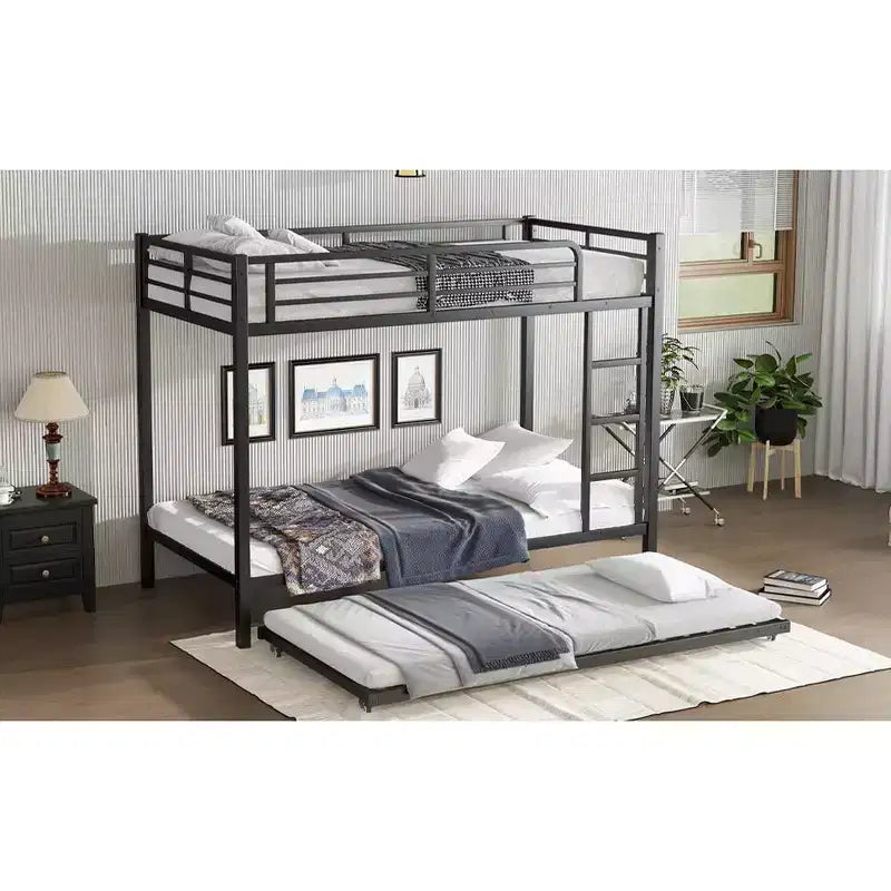 Bellemave Letto a castello Twin XL su Twin XL con letto estraibile a rotelle, struttura in metallo resistente per letto triplo, sponde di protezione, silenzioso, nero