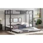Bellemave Letto a castello Twin XL su Twin XL con letto estraibile a rotelle, struttura in metallo resistente per letto triplo, sponde di protezione, silenzioso, nero