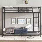 Bellemave Letto a castello Twin XL su Twin XL con letto estraibile a rotelle, struttura in metallo resistente per letto triplo, sponde di protezione, silenzioso, nero