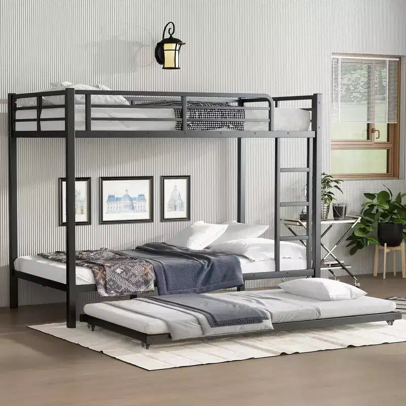 Bellemave Letto a castello Twin XL su Twin XL con letto estraibile a rotelle, struttura in metallo resistente per letto triplo, sponde di protezione, silenzioso, nero