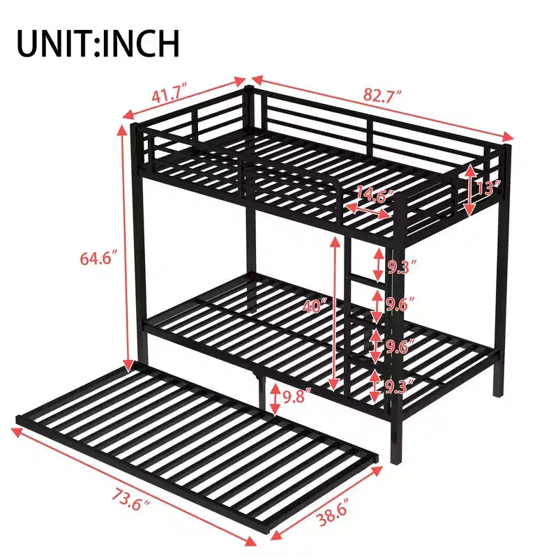 Bellemave Letto a castello Twin XL su Twin XL con letto estraibile a rotelle, struttura in metallo resistente per letto triplo, sponde di protezione, silenzioso, nero