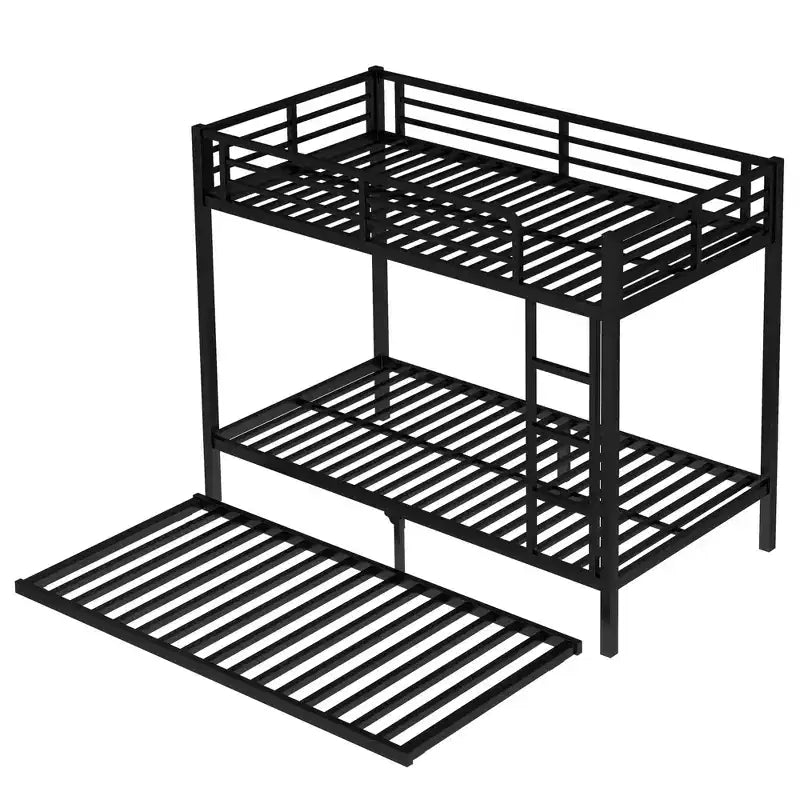 Bellemave Letto a castello Twin XL su Twin XL con letto estraibile a rotelle, struttura in metallo resistente per letto triplo, sponde di protezione, silenzioso, nero