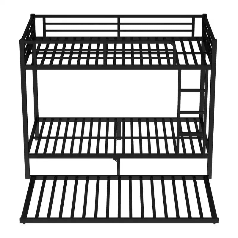 Bellemave Letto a castello Twin XL su Twin XL con letto estraibile a rotelle, struttura in metallo resistente per letto triplo, sponde di protezione, silenzioso, nero
