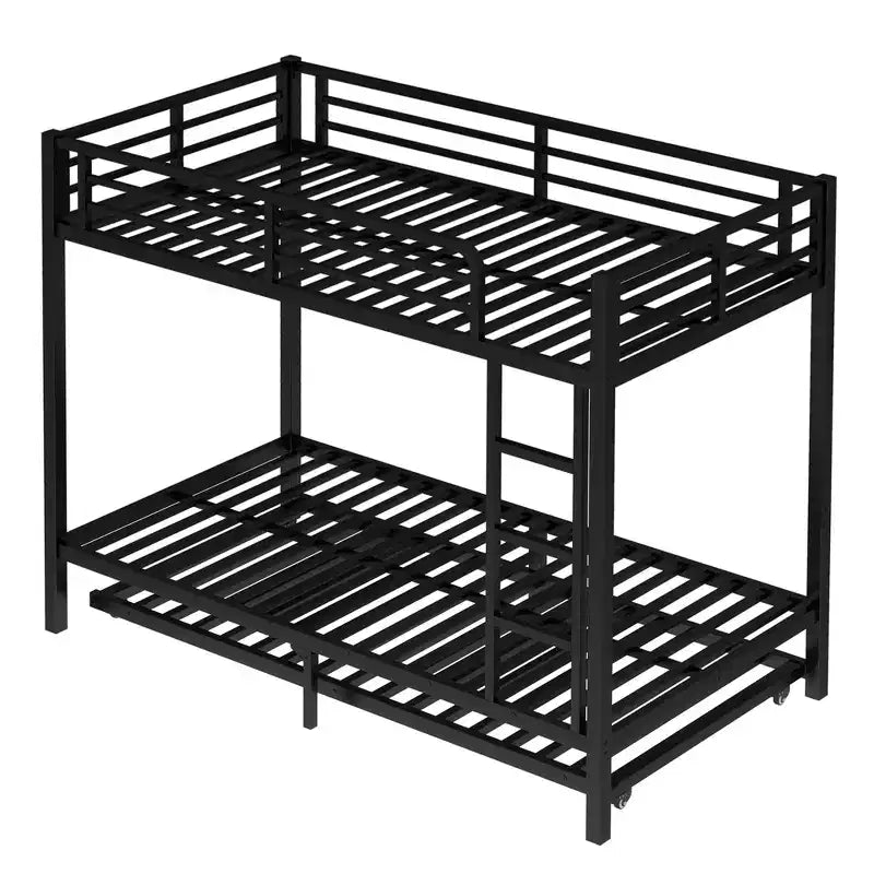 Bellemave Letto a castello Twin XL su Twin XL con letto estraibile a rotelle, struttura in metallo resistente per letto triplo, sponde di protezione, silenzioso, nero
