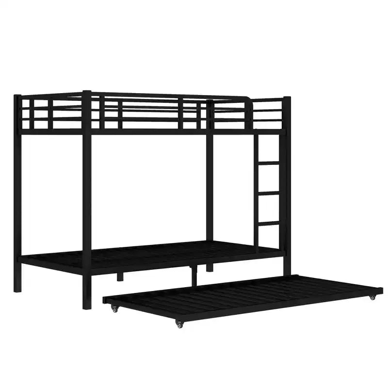 Bellemave Letto a castello Twin XL su Twin XL con letto estraibile a rotelle, struttura in metallo resistente per letto triplo, sponde di protezione, silenzioso, nero
