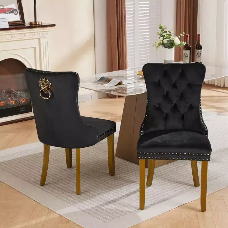 Okak - Set di 2 sedie da pranzo moderne in velluto trapuntato con schienale e gambe dorate, sedie imbottite senza braccioli per sala da pranzo, cucina