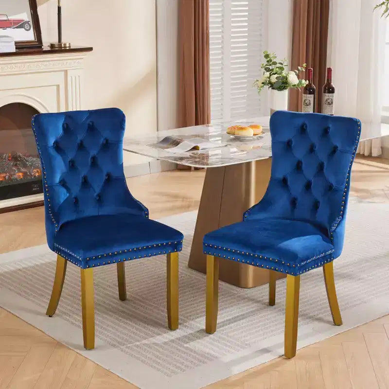 Okak - Set di 2 sedie da pranzo moderne in velluto trapuntato con schienale e gambe dorate, sedie imbottite senza braccioli per sala da pranzo, cucina