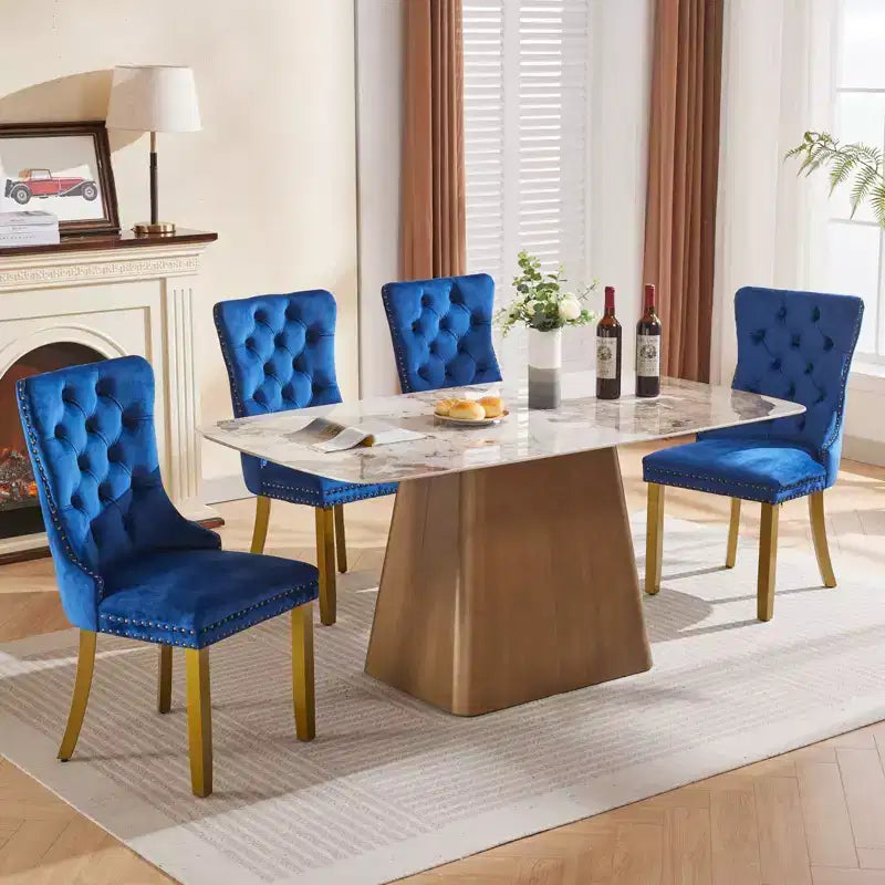 Okak - Set di 2 sedie da pranzo moderne in velluto trapuntato con schienale e gambe dorate, sedie imbottite senza braccioli per sala da pranzo, cucina