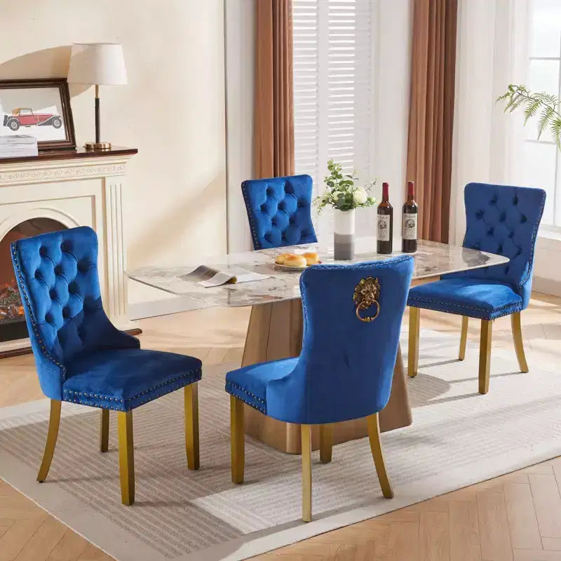 Okak - Set di 2 sedie da pranzo moderne in velluto trapuntato con schienale e gambe dorate, sedie imbottite senza braccioli per sala da pranzo, cucina