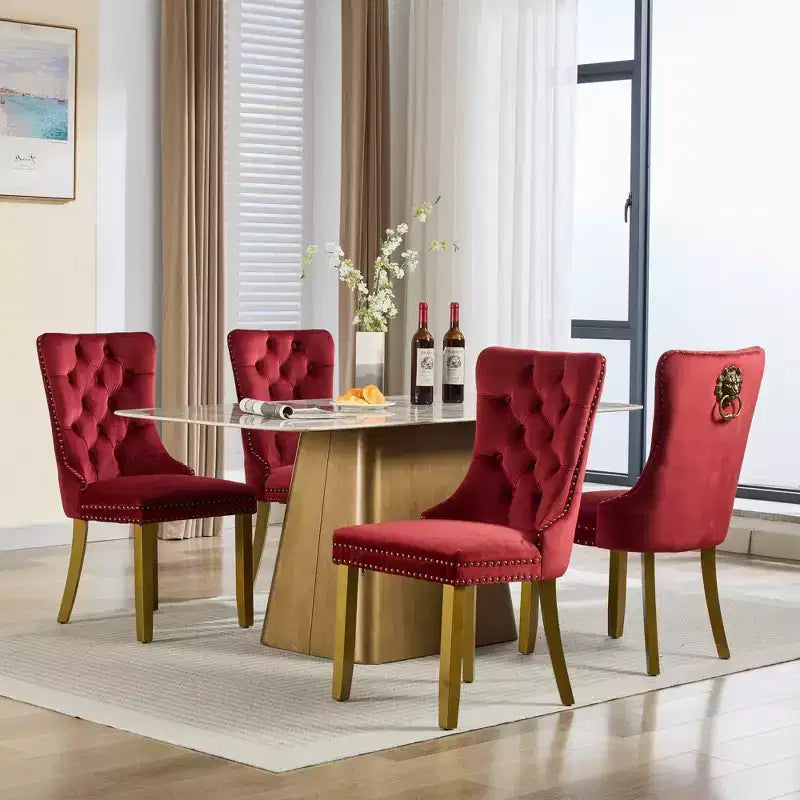 Okak - Set di 2 sedie da pranzo moderne in velluto trapuntato con schienale e gambe dorate, sedie imbottite senza braccioli per sala da pranzo, cucina