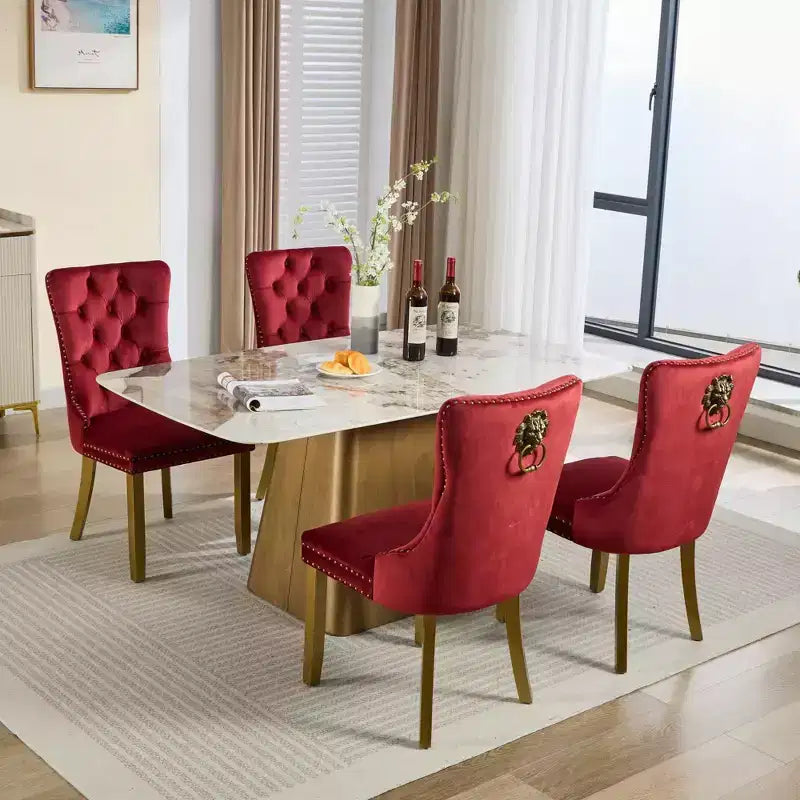 Okak - Set di 2 sedie da pranzo moderne in velluto trapuntato con schienale e gambe dorate, sedie imbottite senza braccioli per sala da pranzo, cucina