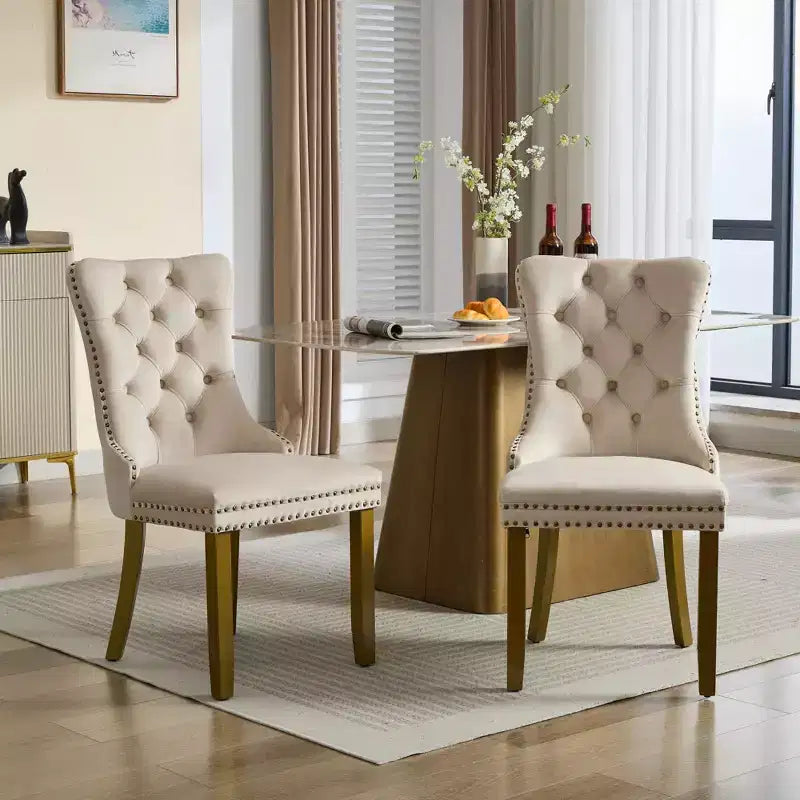 Okak - Set di 2 sedie da pranzo moderne in velluto trapuntato con schienale e gambe dorate, sedie imbottite senza braccioli per sala da pranzo, cucina