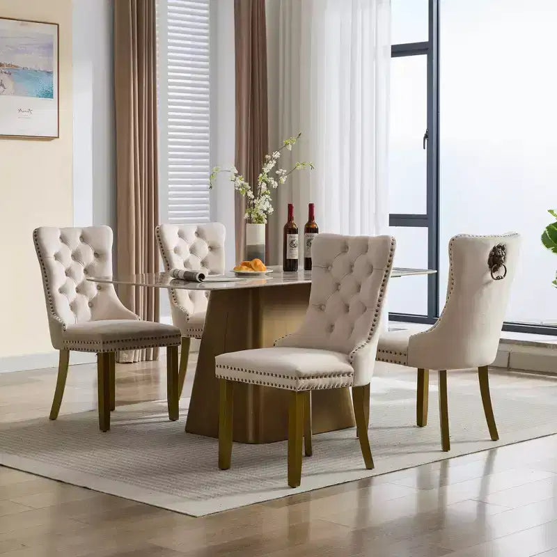 Okak - Set di 2 sedie da pranzo moderne in velluto trapuntato con schienale e gambe dorate, sedie imbottite senza braccioli per sala da pranzo, cucina