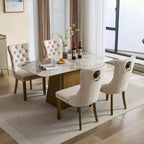 Okak - Set di 2 sedie da pranzo moderne in velluto trapuntato con schienale e gambe dorate, sedie imbottite senza braccioli per sala da pranzo, cucina