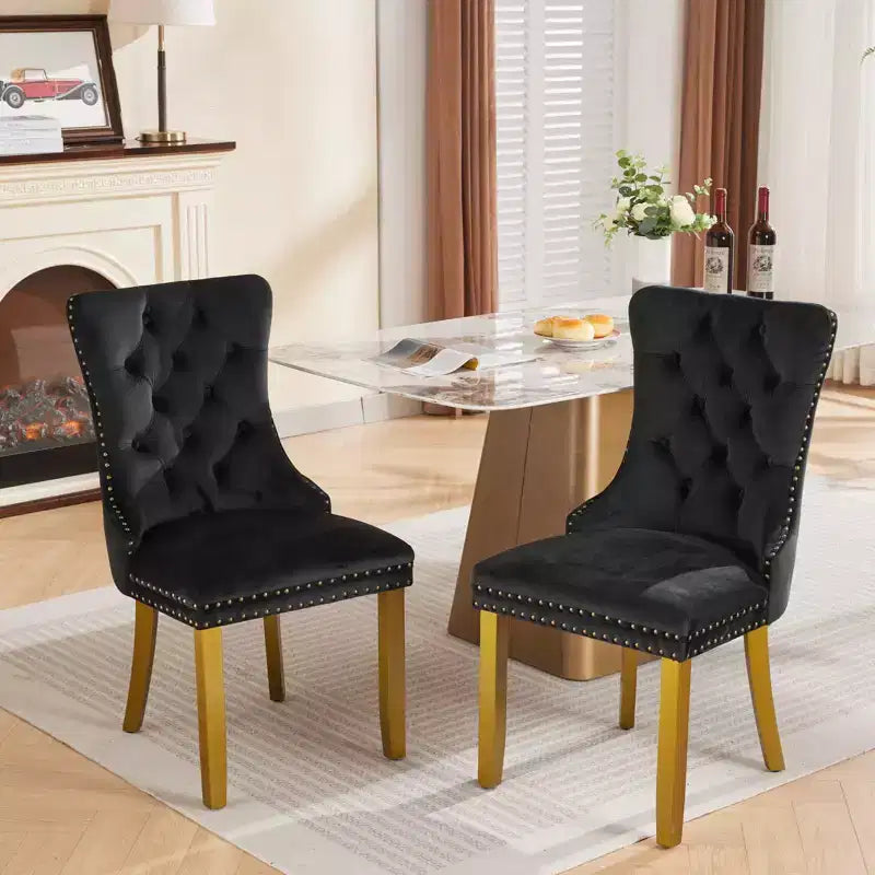 Okak - Set di 2 sedie da pranzo moderne in velluto trapuntato con schienale e gambe dorate, sedie imbottite senza braccioli per sala da pranzo, cucina