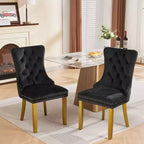 Okak - Set di 2 sedie da pranzo moderne in velluto trapuntato con schienale e gambe dorate, sedie imbottite senza braccioli per sala da pranzo, cucina