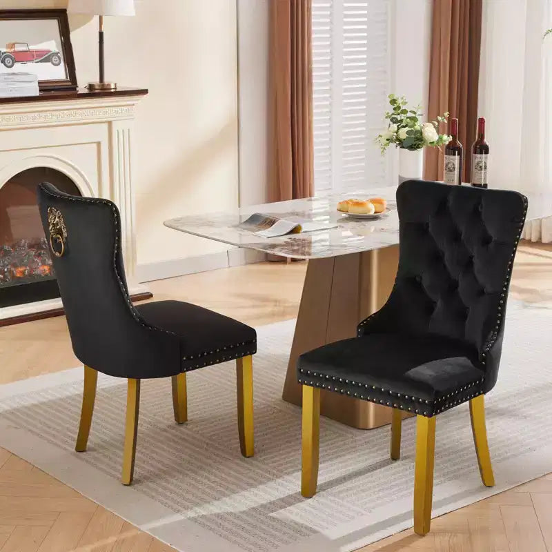 Okak - Set di 2 sedie da pranzo moderne in velluto trapuntato con schienale e gambe dorate, sedie imbottite senza braccioli per sala da pranzo, cucina