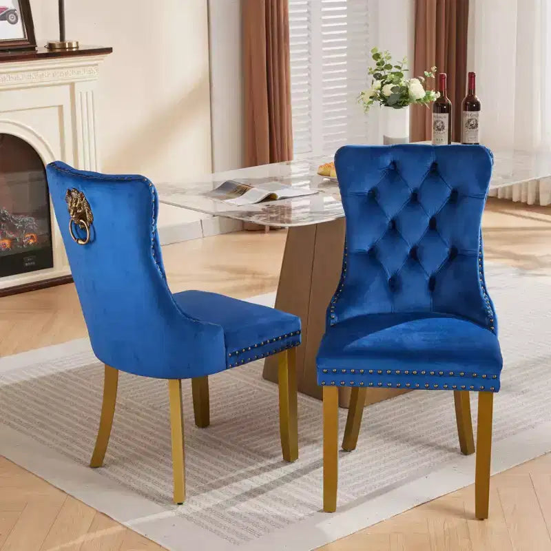 Okak - Set di 2 sedie da pranzo moderne in velluto trapuntato con schienale e gambe dorate, sedie imbottite senza braccioli per sala da pranzo, cucina
