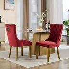 Okak - Set di 2 sedie da pranzo moderne in velluto trapuntato con schienale e gambe dorate, sedie imbottite senza braccioli per sala da pranzo, cucina