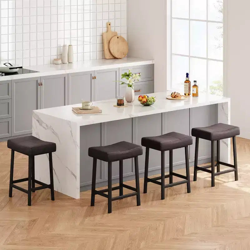 GustoWave Set di 4 Sgabelli da Bar, Sgabelli Imbottiti da 24 Pollici Altezza Bancone con Superficie Curva, per Isola Cucina, Bar di Casa