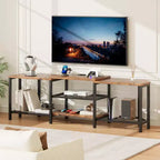 Mobile TV con quattro ripiani aperti, mobile angolare per l'intrattenimento con prese di corrente, mobile multimediale con illuminazione a LED per il soggiorno