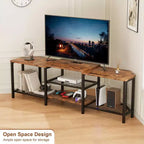 Mobile TV con quattro ripiani aperti, mobile angolare per l'intrattenimento con prese di corrente, mobile multimediale con illuminazione a LED per il soggiorno