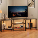 TV cabinet with four open shelving units, corner entertainment centre with power sockets, media cabinet with LED lighting for the living room