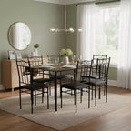 FurnitureR Tavolo da Pranzo Rettangolare con 6 Sedie in Pelle PU, Set Tavolo da Cucina per 4-6 Persone, Marrone Vintage/Nero