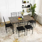 FurnitureR Tavolo da Pranzo Rettangolare con 6 Sedie in Pelle PU, Set Tavolo da Cucina per 4-6 Persone, Marrone Vintage/Nero