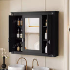 FAMYYT 35 pollici L x 28 pollici A Armadietto dei medicinali rettangolare in MDF con specchio, cerniere a chiusura rallentata, 8 ripiani, nero