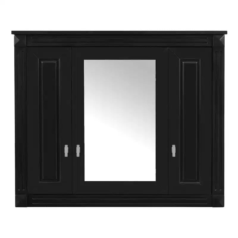 FAMYYT 35 pollici L x 28 pollici A Armadietto dei medicinali rettangolare in MDF con specchio, cerniere a chiusura rallentata, 8 ripiani, nero
