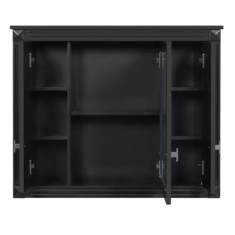 FAMYYT 35 pollici L x 28 pollici A Armadietto dei medicinali rettangolare in MDF con specchio, cerniere a chiusura rallentata, 8 ripiani, nero
