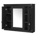 FAMYYT 35 pollici L x 28 pollici A Armadietto dei medicinali rettangolare in MDF con specchio, cerniere a chiusura rallentata, 8 ripiani, nero