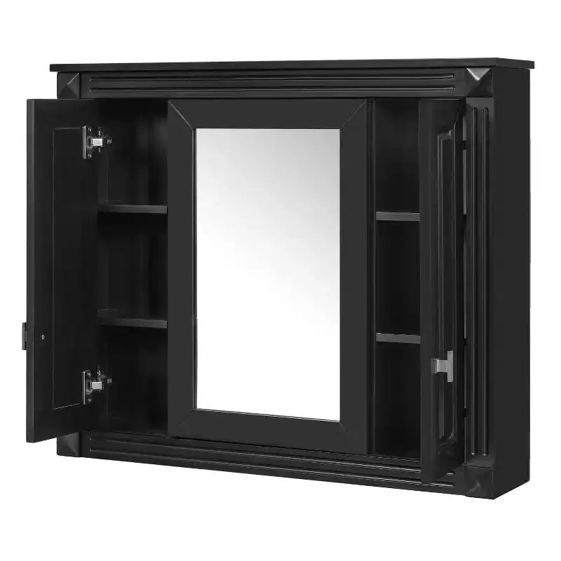 FAMYYT 35 pollici L x 28 pollici A Armadietto dei medicinali rettangolare in MDF con specchio, cerniere a chiusura rallentata, 8 ripiani, nero