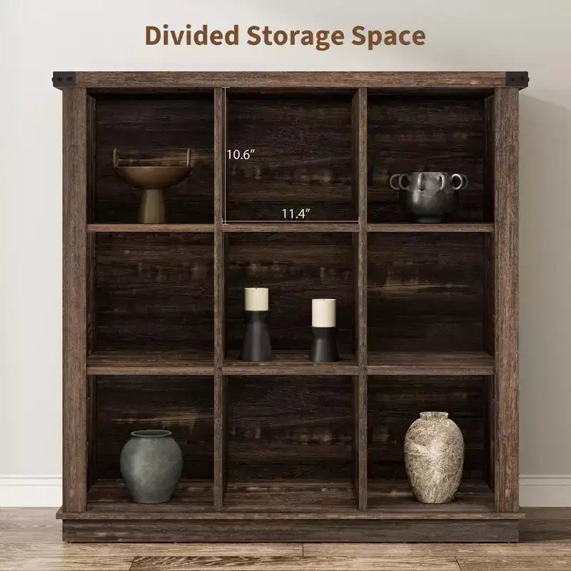 GustoWave Scaffale Organizzatore a 9 Cubi, Libreria in Legno da 95 cm per Ingresso, Librerie Basse Lunghe per Soggiorno