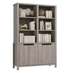 GustoWave Libreria Alta 74,5" con Doppio Contenitore, Grande Libreria a 6 Ripiani, Librerie Doppie Larghe, per Soggiorno Ufficio Biblioteca, Grigio