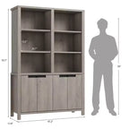 GustoWave Libreria Alta 74,5" con Doppio Contenitore, Grande Libreria a 6 Ripiani, Librerie Doppie Larghe, per Soggiorno Ufficio Biblioteca, Grigio