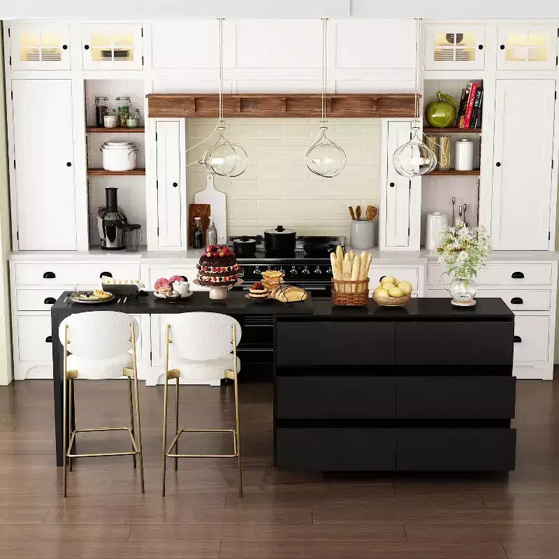 Famapy Credenza a buffet intelligente girevole/allungabile con 6 cassetti, piano d'appoggio esteso, tappetino antiscivolo, tavolo da pranzo rotante, isola cucina/dispensa