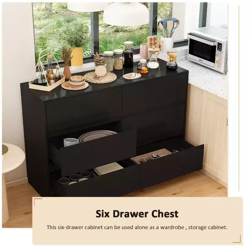 Famapy Credenza a buffet intelligente girevole/allungabile con 6 cassetti, piano d'appoggio esteso, tappetino antiscivolo, tavolo da pranzo rotante, isola cucina/dispensa