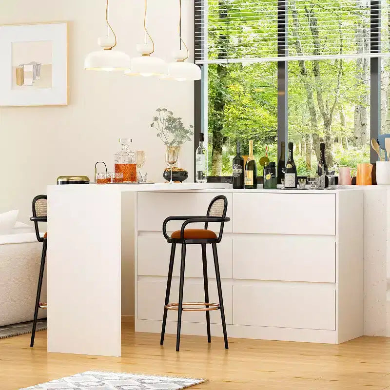 Famapy Credenza a buffet intelligente girevole/allungabile con 6 cassetti, piano d'appoggio esteso, tappetino antiscivolo, tavolo da pranzo rotante, isola cucina/dispensa