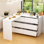 Famapy Credenza a buffet intelligente girevole/allungabile con 6 cassetti, piano d'appoggio esteso, tappetino antiscivolo, tavolo da pranzo rotante, isola cucina/dispensa