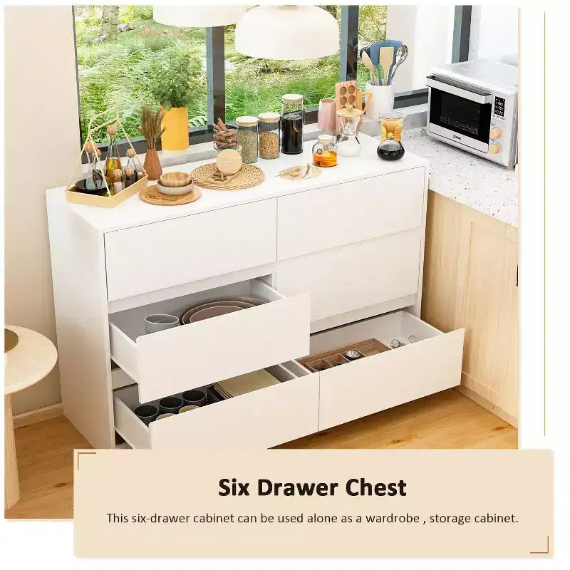 Famapy Credenza a buffet intelligente girevole/allungabile con 6 cassetti, piano d'appoggio esteso, tappetino antiscivolo, tavolo da pranzo rotante, isola cucina/dispensa